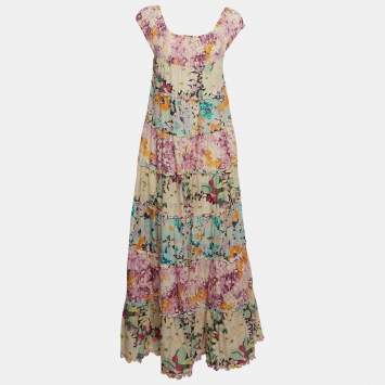 Pre Owned Zimmermann Multicolor Floral Print Cotton Tiered Maxi Dress S  