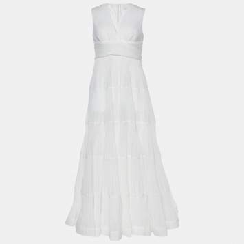 Pre Owned Zimmermann White Plisse Organdy Sleeveless Long Dress M