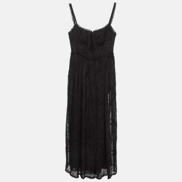Pre Owned Zimmermann Black Broderie Anglaise Silk Lace-up Jumpsuit M