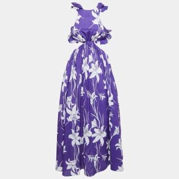 مملوكة مسبقًا Zimmermann Purple Floral Print Cotton Acadian Ruffle Maxi Dress S