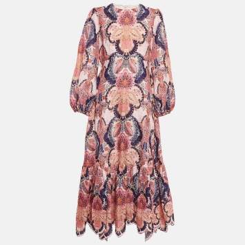 Pre Owned Zimmermann Pink Printed Linen Maxi Dress M