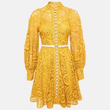 مملوكة مسبقًا Zimmermann Yellow Paisley Lace Anneke Mini Dress XS