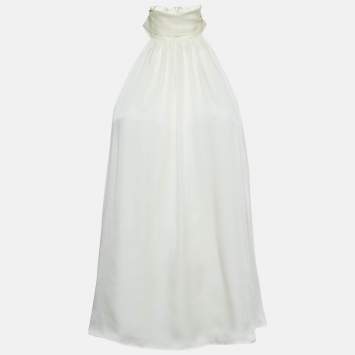Pre Owned Zimmermann Off-White Satin Tie-Up Neck Sleeveless Blouse M