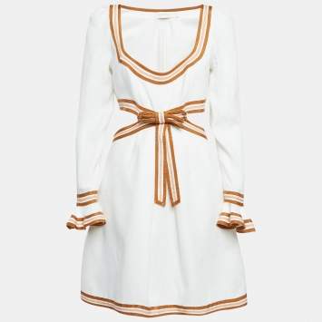 Pre Owned Zimmermann White Linen Cut-Out Mini Dress M