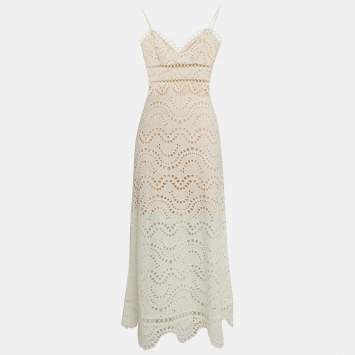 Pre Owned Zimmermann Ivory White Cotton Jaya Wave Midi Dress S