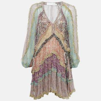 Pre Owned Zimmermann Multicolor Print Silk Tiered Mini Dress M