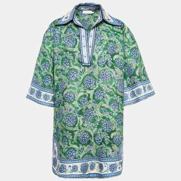 مملوكة مسبقًا Zimmermann Green Junie Print Linen Tunic Dress XL