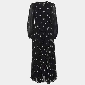 Pre Owned Zimmermann Black Polka Dot Crepe Sunray Pleated Dress L
