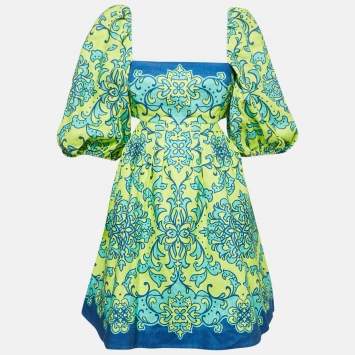 مملوكة مسبقًا Zimmermann Green Printed Linen Cut-Out Nina Mini Dress S