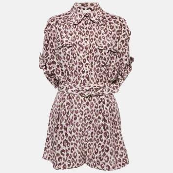 Pre Owned Zimmermann Purple Leopard Print Silk Shirt and Shorts Set M/L