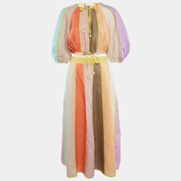Pre Owned Zimmermann Multicolor Linen Paneled Skirt and Top Set M