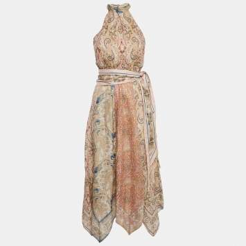 Pre Owned Zimmermann Multicolor Printed Cotton Halter Neck Maxi Dress M