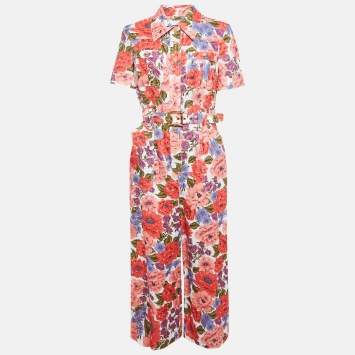 Pre Owned Zimmermann Multicolor Floral Print Linen Belted Jumpsuit M