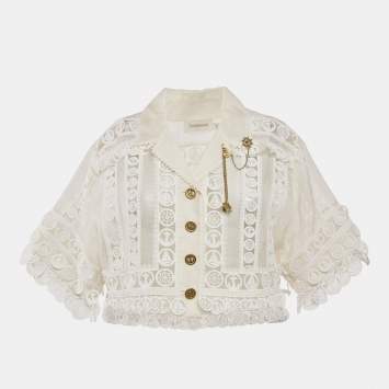Pre Owned Zimmermann White Linen High Tide Nautical Cropped Jacket M