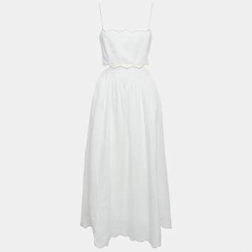 Pre Owned Zimmermann White Linen Lace-Up Detail Cut-Out Midi Dress XL