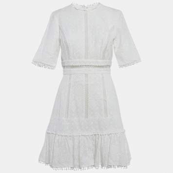 Pre Owned Zimmermann White Caravan Embroidered Cotton Mini Dress M
