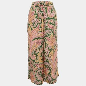 Pre Owned Zimmermann Green Teddy Paisley Linen Wide-Leg Pants M