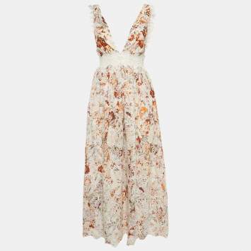 مملوكة مسبقًا Zimmermann Multicolor Embroidered Cotton Lace Trimmed Midi Dress XS