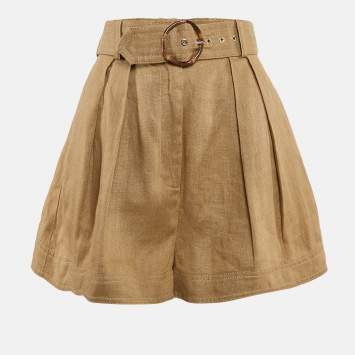 Pre Owned Zimmermann Olive Green Linen Belted Shorts M