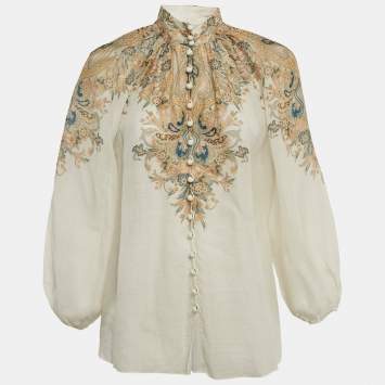 Pre Owned Zimmermann Off White Paisley Print Ramie Long Sleeve Shirt M