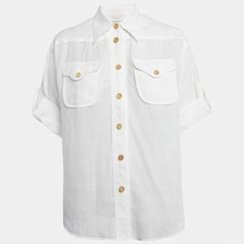 Pre Owned Zimmermann White Ramie Pocket Detail Short Sleeve Shirt S