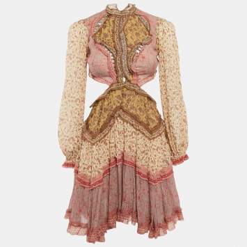 Pre Owned Zimmermann Multicolor Floral Print Cotton Blend Flared Cut-Out Juniper Dress XS