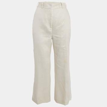 Pre Owned Zimmermann Off White Linen Straight Leg Trousers S