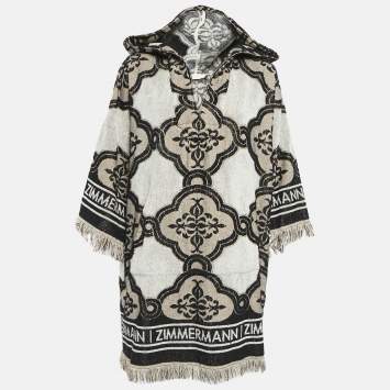Pre Owned Zimmermann Brown Clover Intarsia Terry Fringed Kaftan Cover-Up Dress L