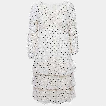 Pre Owned Zimmermann Off-White Swiss Dot Crepe Ruched Short Dress M
