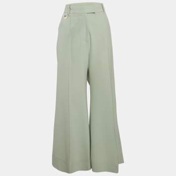 Zimmermann Light Green Wool Blend Wide Leg Trousers XL