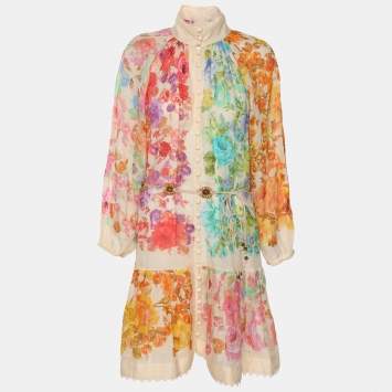 Pre Owned Zimmermann Multicolor Printed Ramie Dress M