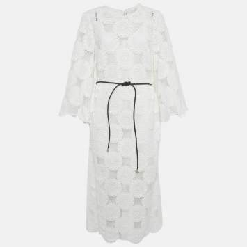 Pre Owned Zimmermann White Patterned Crochet Junie Midi Dress L