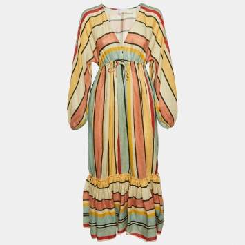Pre Owned Zimmermann Multicolor Striped Linen Tiered Cassia Maxi Dress S