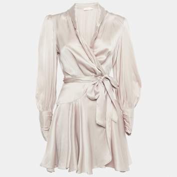 مملوكة مسبقًا Zimmermann Pink Silk Long Sleeve Wrap Dress XS