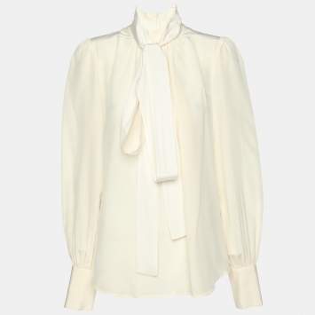 Pre Owned Zimmermann Cream Silk Neck Top M