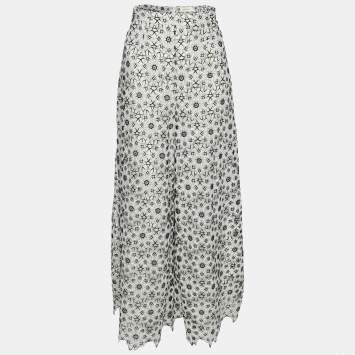 Zimmermann Black/White Empire Guipure Lace Wide Leg Pants L