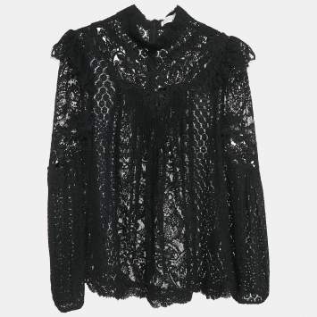 Zimmermann Black Lace Pleated High Neck Blouse M