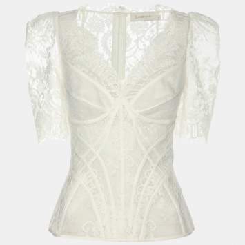 Pre Owned Zimmerman White Lace Dance Blouse XS