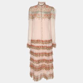 Pre Owned Zimmerman Multicolor Silk Kaleidoscope Tiered Frill Midi Dress XS
