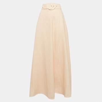 مملوكة مسبقًا Zimmermann Peach Pink Linen Belted Maxi Skirt L