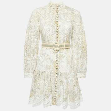 Pre Owned Zimmermann Beige Floral Broderie Anglaise Linen Mini Dress M