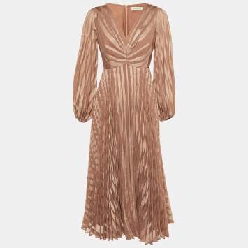 Pre Owned Zimmermann Ballet Pink Burnout Sunray Pleated Midi Dress M