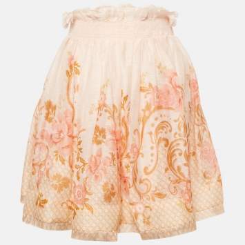 مملوكة مسبقًا Zimmermann Pink Printed Linen & Silk Mini Skirt S