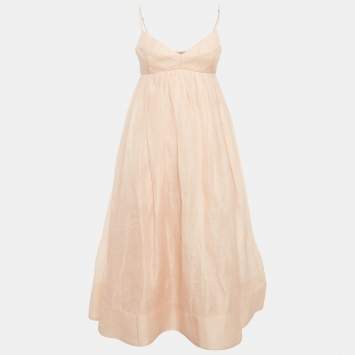 Pre Owned Zimmermann Pink Linen Blend Midi Dress S