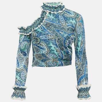 Zimmermann Blue Printed Plisse Ruffled Top S