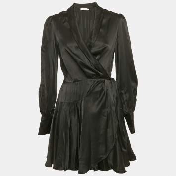 Pre Owned Zimmermann Black Silk Mini Wrap Dress S
