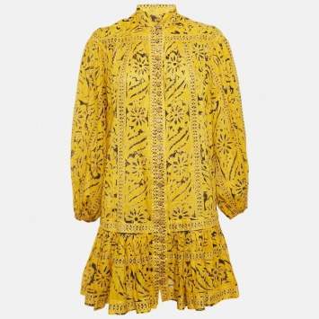 Zimmermann Yellow Printed Cotton Flounce Mini Dress XS