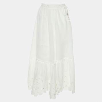 Zimmermann White Ramie Floral Lace Maxi Skirt XS