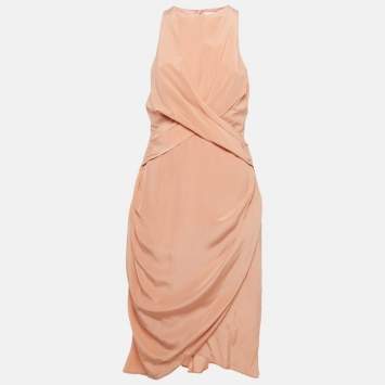 Zimmermann Pink Silk Drape Detail Midi Dress M