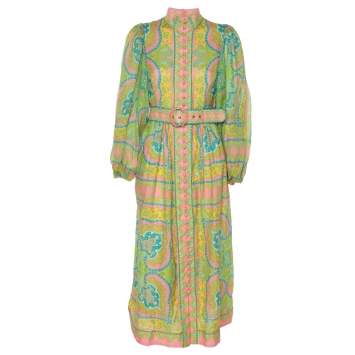 Zimmermann Multicolor Paisley Printed Linen Belted Midi Dress S